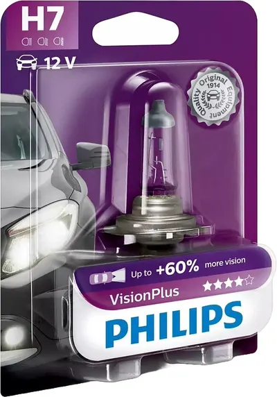 Bec auto Philips - H7, Vision plus +60% more light, 12V, 55W, PX26d
