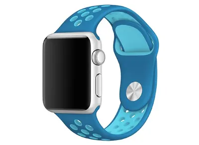 Curea Sport perforata pentru Apple Watch, Silicon, Albastru Deschis - 44/45/46/49 mm , Medie Engros