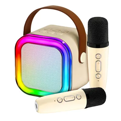Set Boxa Bluetooth 5.3 Karaoke Cu 2 Microfoane Wireless, Pentru Adulti si Copii NewEvo , Pentru Petreceri Si Spectacole, Lumini RGB, 4 Efecte Vocale