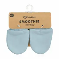 Manusi pentru nou-nascuti, Petite&Mars, Smoothie, Bumbac 100%, Material moale si respirabil, Protectie impotriva zgarieturilor, Manseta lata, 2 straturi, 6 x 10 cm, 0 luni+, Albastru