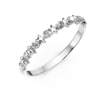 Inel cu stelute din aur alb cu diamante de 0.1ct