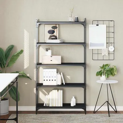 vidaXL Bibliotecă cu 5 niveluri, negru, 80x30x154 cm, lemn prelucrat