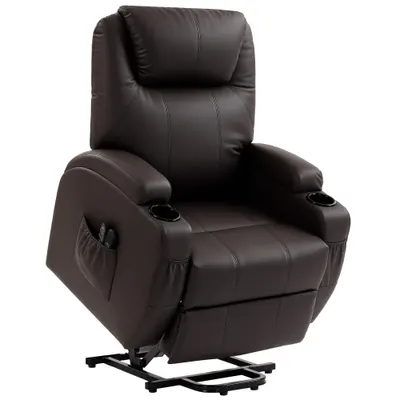 HOMCOM Fotoliu cu funcție de ridicare, fotoliu relax cu asistență la ridicare, incl. telecomandă, suport pahare, spătar reglabil, Maro | Aosom Romania
