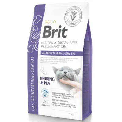 BRIT VD Gastrointestinal Low Fat, Hering, dietă veterinară, hrană uscată fără cereale pisici, sistem digestiv, 5kg