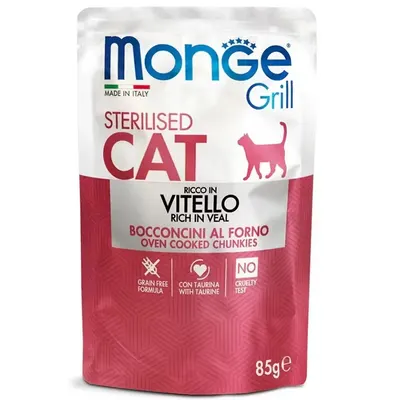 Hrana umeda pisici, Monge Grill Sterilised, Vitel, 85 g