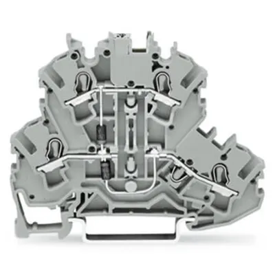 Component terminal block; double-deck; with 2 diodes 1N4007; Left-side anode; for DIN-rail 35 x 15 and 35 x 7.5; 2.5 mm²; Push-in CAGE CLAMP®; 2,50 mm²; gray