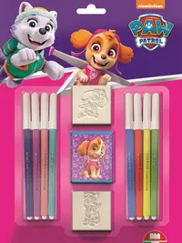 Set creativ Multiprint - Paw Patrol, 2 ștampile și 8 markere, pentru fetiță