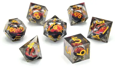 Set zaruri GlassStaff - Floating Eye RPG Dice Set, Privirea Dragonului de Foc (7 buc.)