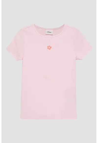 Tricou din amestec de bumbac cu decolteu rotund - Roz deschis