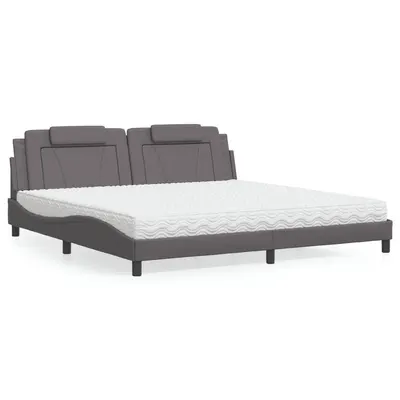 vidaXL Pat, Viana, cu saltea, gri, 200x200 cm, piele ecologică