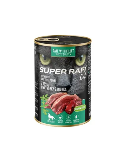 SUPER RAFI Cat rață și ficat de curcan 400 g pisici sterilizate