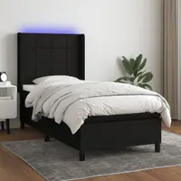 Gossi pat cu arcuri, saltea si led, negru, 90x200 cm, textil