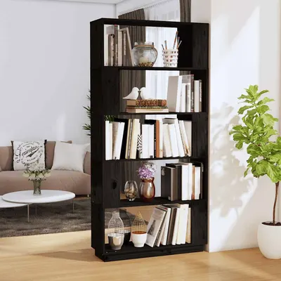 vidaXL Bibliotecă/Separator cameră negru 80x25x163,5 cm lemn masiv pin