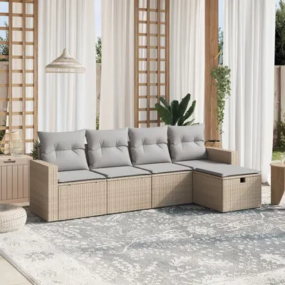 Gossi set canapele de gradina, 5 piese, cu perne, bej, poliratan
