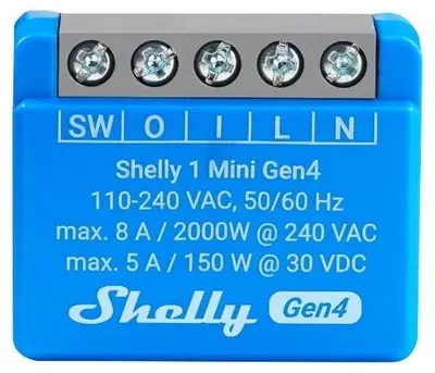 Releu inteligent Shelly – 1 Mini Gen4, 8A, contact uscat, albastru
