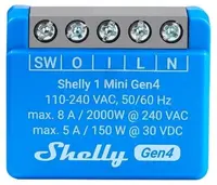 Releu inteligent Shelly – 1 Mini Gen4, 8A, contact uscat, albastru