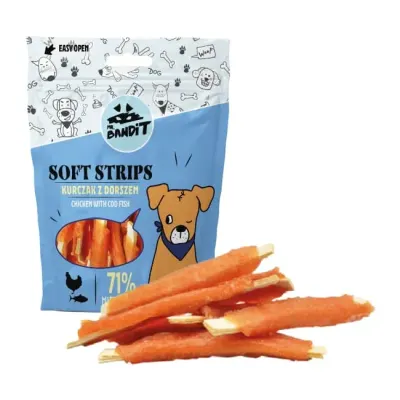 Recompense pentru caini Mr. Bandit Soft Strips cu pui ton 500 gr