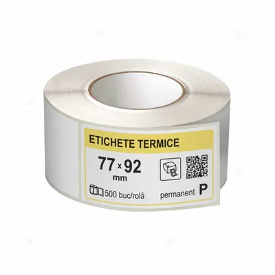 Role etichete termice autoadezive 77x92 mm, 500 etichete rola