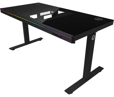 Birou gaming Lorgar ELITE 90, cu înălțime reglabilă, sticlă securizată, negru