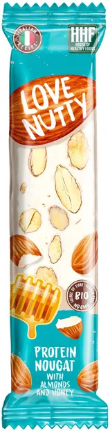 Nuga proteică cu migdale și miere, 80 g, Love Nutty