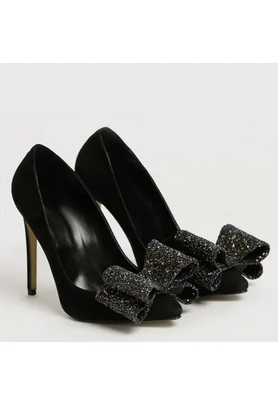Pantofi Stiletto cu toc Catrina piele naturala intoarsa - negri