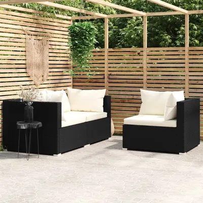 Gossi set mobilier de gradina cu perne, 3 piese, negru, poliratan