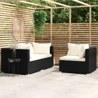 Gossi set mobilier de gradina cu perne, 3 piese, negru, poliratan