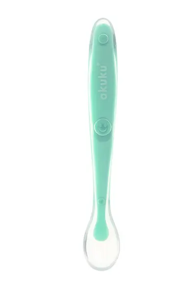 Lingurita din silicon pentru bebelusi Akuku Soft Spoon Mint,textura moale ce nu raneste gingiile,maner ergonomic,fara bpa,compatibila cu masina de vase