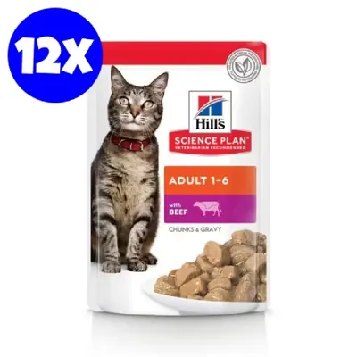Hrana umeda pisici, Hill's Science Plan Feline Adult Beef, 12x85 g