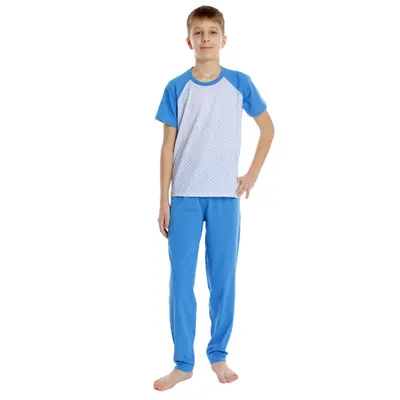 Pijama baieti AP2535 albastru/alb microimprimeu, Andana | marimea 32 (5/6 ani)