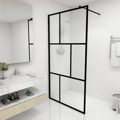 vidaXL Paravan de duș walk-in, negru, 100x195 cm, sticlă securizată
