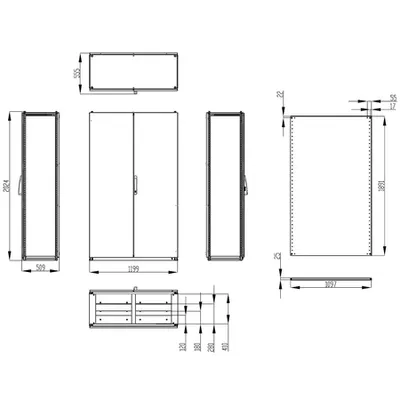 Dulap inseriabil cu 2 usi IP55 I=2000 L=1200 A=500 mm