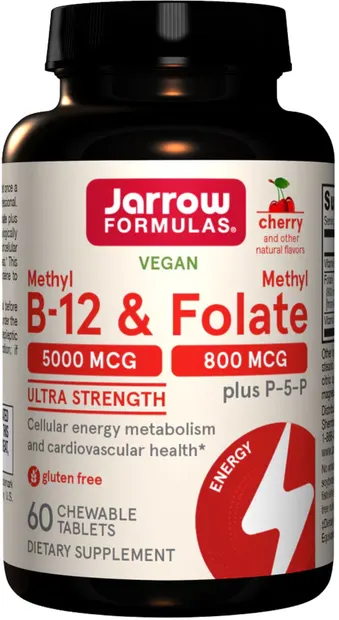Methyl B-12 5000 & Methyl Folate, 60 comprimate masticabile, Jarrow Formulas