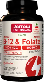 Methyl B-12 5000 & Methyl Folate, 60 comprimate masticabile, Jarrow Formulas