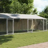 Gossi cusca caini cu acoperis si usi, gri, 8x2x2 m, otel galvanizat