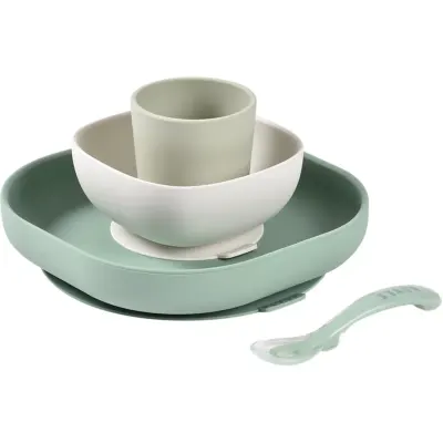 Beaba 4-Piece Silicone Dinner Set serviciu de masă pentru copii Sage Green / Misty Green 4 buc