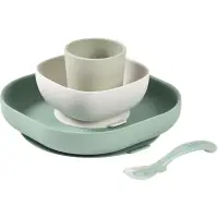 Beaba 4-Piece Silicone Dinner Set serviciu de masă pentru copii Sage Green / Misty Green 4 buc