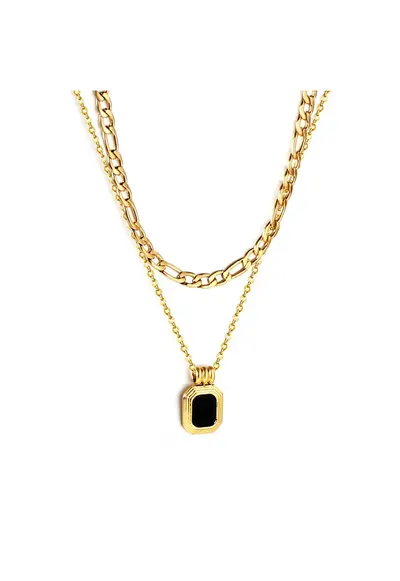Colier auriu - din otel inoxidabil - suflat cu aur 18k - in doua straturi - Abba C1