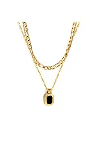 Colier auriu - din otel inoxidabil - suflat cu aur 18k - in doua straturi - Abba C1
