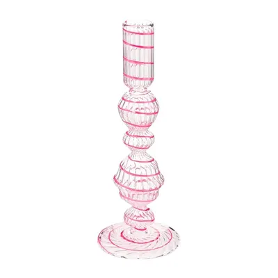 Suport din sticlă, pentru lumânări, Pip Studio, Swirl Pink, 22 cm, colecția Jolie