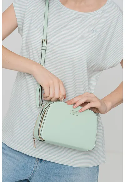 Geanta crossbody de piele cu doua compartimente Serena - Verde deschis