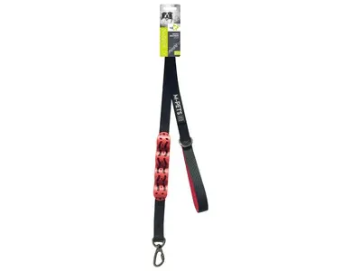 Lesa cu amortizor, neagra si rosie, din poliester, lungime 120 cm, pentru caini cu greutate de pana la 25 kg