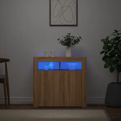 vidaXL Servantă cu lumini LED, stejar sonoma, 80x35x75 cm