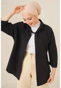 Camasa - poplin - croiala lejera - negru - bumbac-poliester
