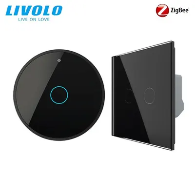 Intrerupator dublu wireless Zigbee generatia noua + hub Zigbee, control de pe smartphone Negru