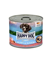 HAPPY DOG Sensible Puppy Junior Pui, somon și cartof hrană umedă pentru căței și câini tineri 200 g