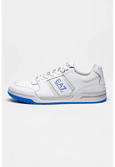 Pantofi sport din piele cu model cu perforatii - Alb/Albastru