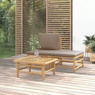 Gossi set mobilier de gradina cu perne gri taupe, 3 piese, bambus
