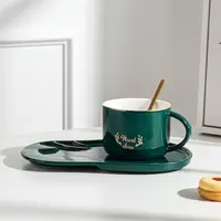 Ceașcă pentru cappuccino și ceai Morello - Wood Elves, cu farfurioară și linguriță 250 ml, Green