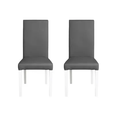 Set 2 scaune living TEO, picioare lemn alb, piele ecologica gri, 46x60x98 cm